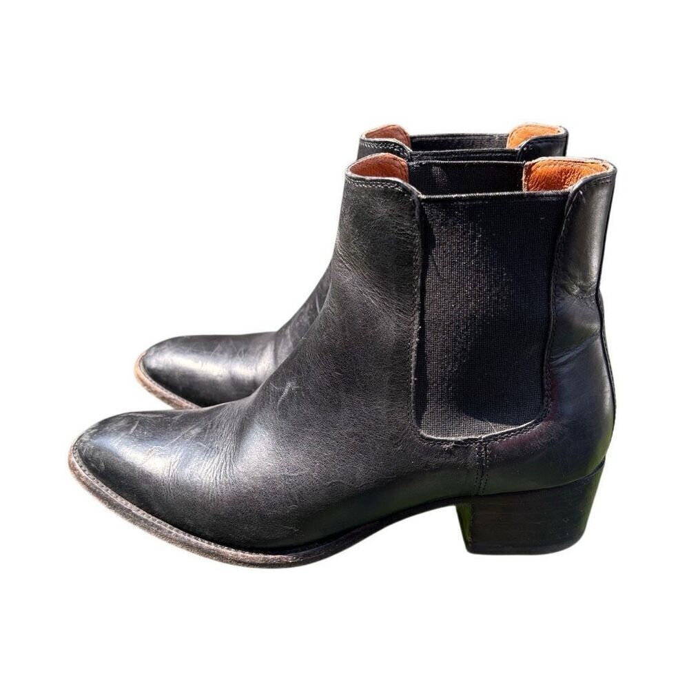 Frye Black Leather Pointed Ankle Chelsea Booties